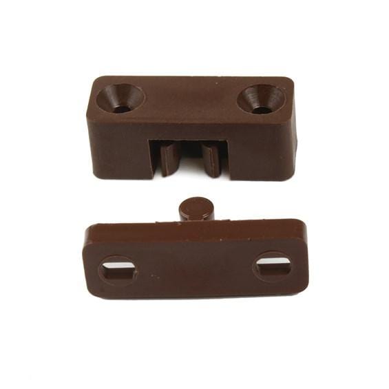 Brown positive closure friction catch for cabinets, measuring 1-3/8 inches, sold individually for secure closure.