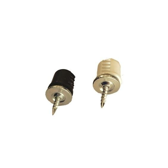 Round drive-in magnetic cabinet catch in black and white finishes, 15/32 inch, sold individually for secure closure.