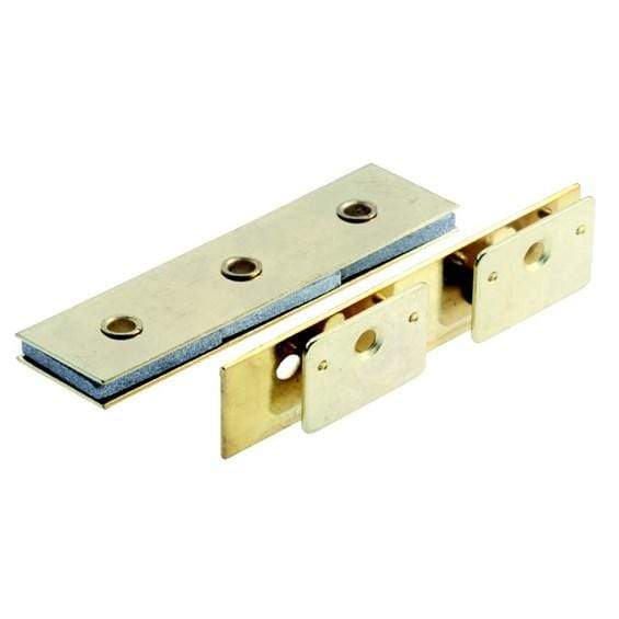 Triple fixed magnetic cabinet catch with a brass finish, 3 inches long, supports up to 30 lbs, sold individually.