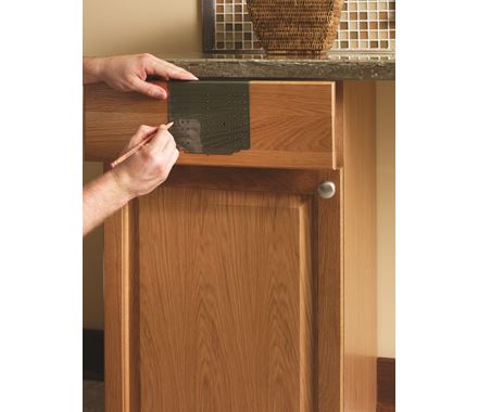 Cabinet door and drawer mounting template kit for knobs and pulls, suitable for 3-inch to 128mm widths.