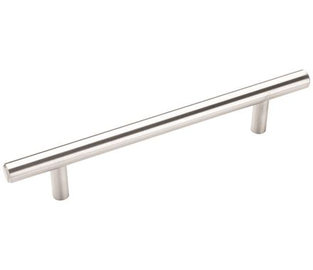Stainless steel cabinet pull from the Bar Pull Series, 5-1/16" center to center, sold individually for modern cabinetry.