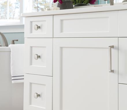 Blackrock series cabinet pulls in various finishes, 5-1/16" center to center, enhancing modern cabinetry.