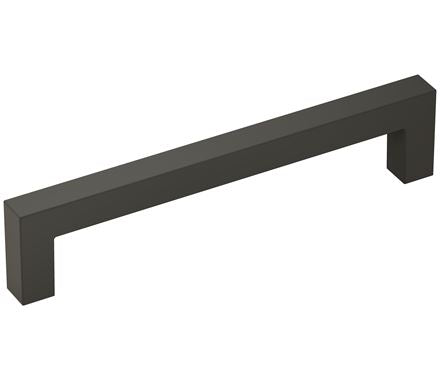 Matte black cabinet pull from the Monument Series with 5-1/16" center-to-center design, sold individually.