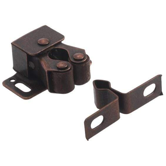 Nylon double roller cabinet catch in multiple finishes, measuring 1-1/4 inches, sold individually for secure closures.