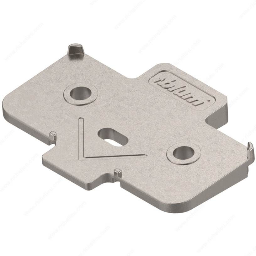 Angled spacer for cabinet hinge mounting plate with a 5° opening angle, available in multiple sizes, sold individually.
