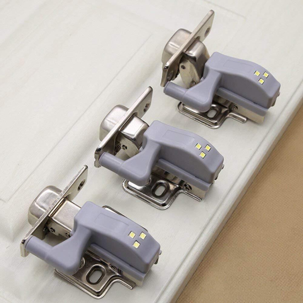 Battery-operated LED cabinet hinge lights in a two-pack, designed for concealed hinges to enhance visibility.