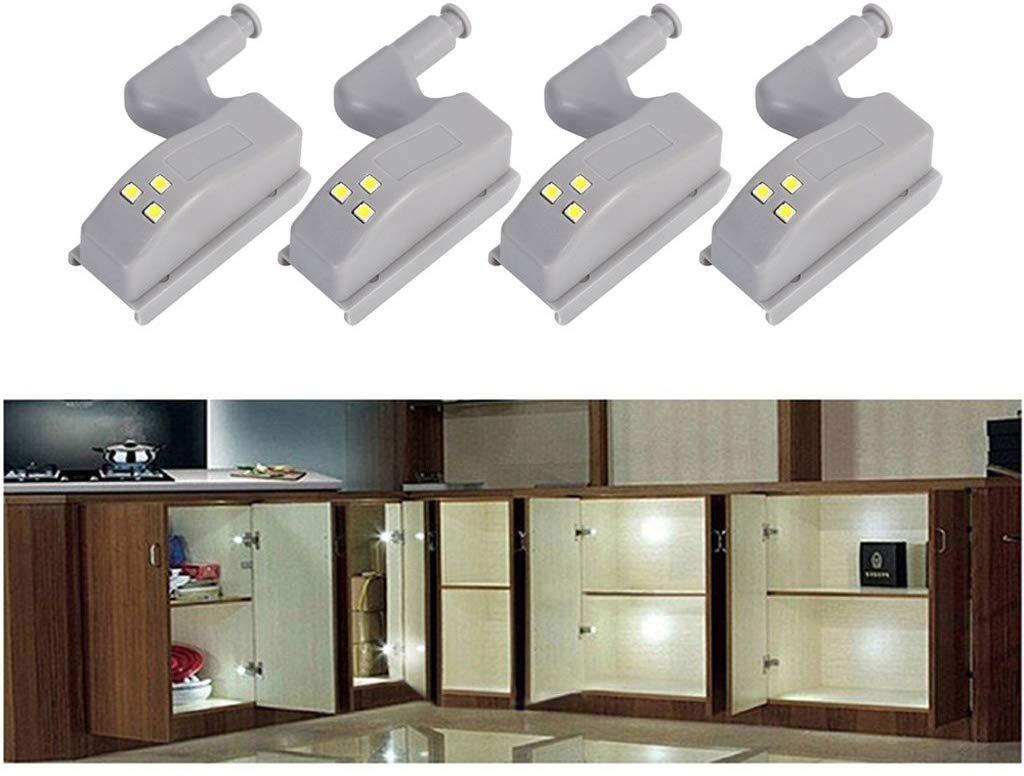 Battery-operated LED cabinet hinge lights for concealed hinges, sold in a 2-pack, ideal for illuminating cabinets.