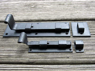 Colonial Surface Slide Bolt For Gates - Curled Handle - Multiple Sizes Available - Oil Blackened Finish - Sold Individually