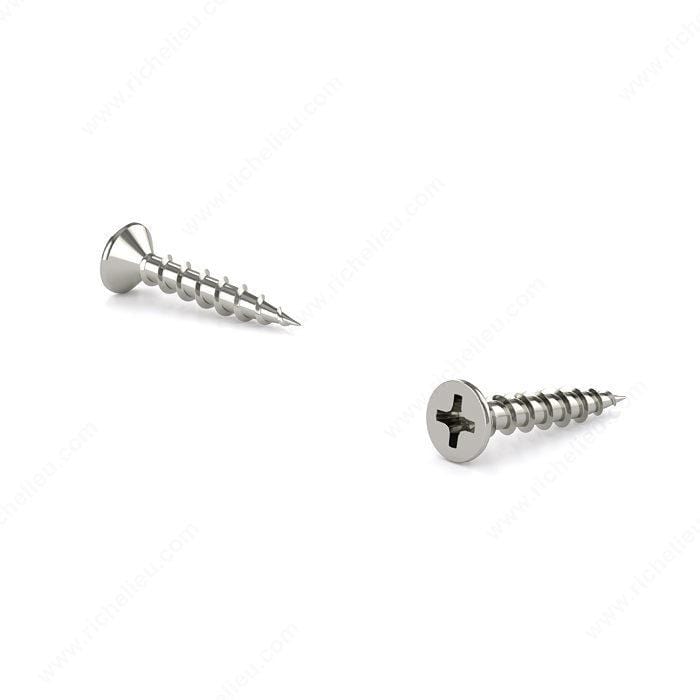 Phillips flat head wood screws in nickel finish, #6 x 5/8 inch, ideal for slides and hinges, 100 pack.