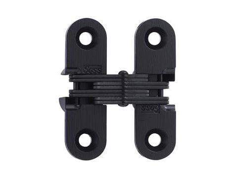 Concealed cabinet hinges in black finish, 1/2 inch x 1-3/4 inch, designed for 3/4 inch thick doors, 2 pack.