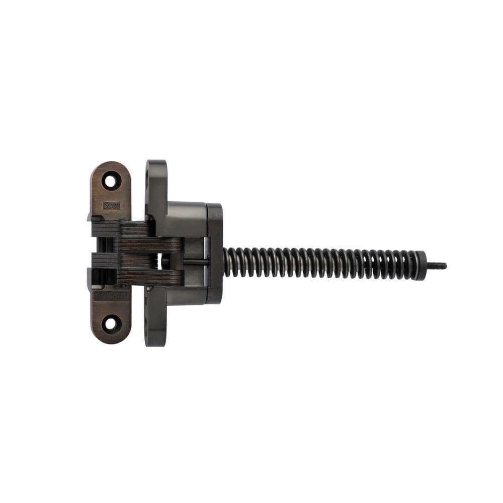Concealed door spring hinge for doors 1-3/8 inch thick, 8-5/32 inch size, available in multiple finishes, sold individually.