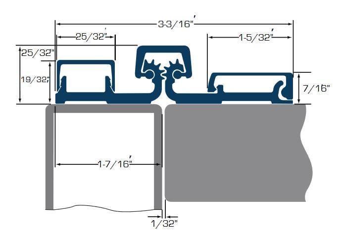 Continuous geared hinges for narrow frames, 95-inch aluminum, available in multiple finishes, detailed dimensions included.