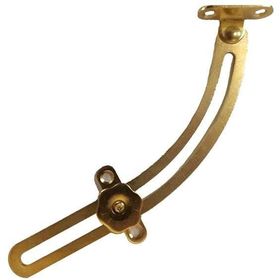 Curved locking lid support stay, 6 1/4 inches, available in multiple finishes, sold individually for cabinets.
