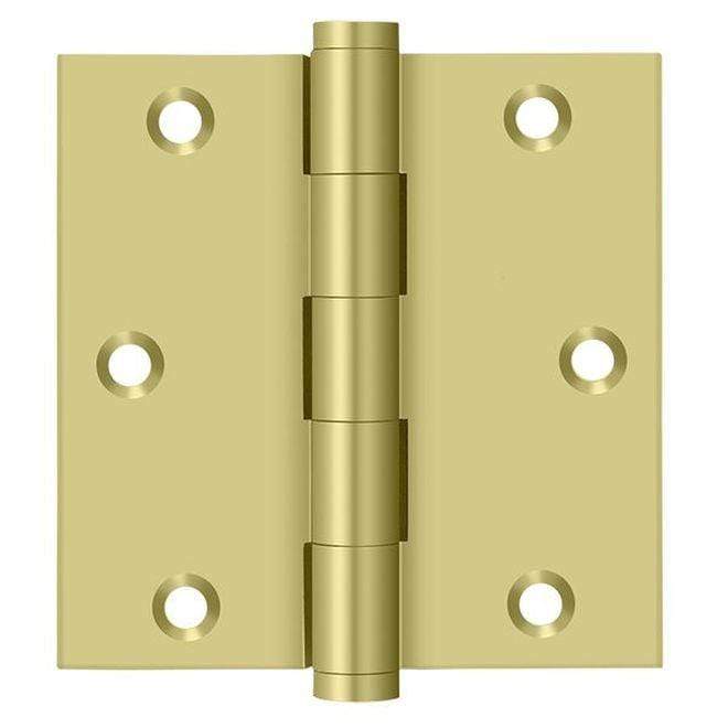 Brass plain bearing hinge with square corners, 3 1/2" x 3 1/2", available in multiple distressed finishes, sold in pairs.