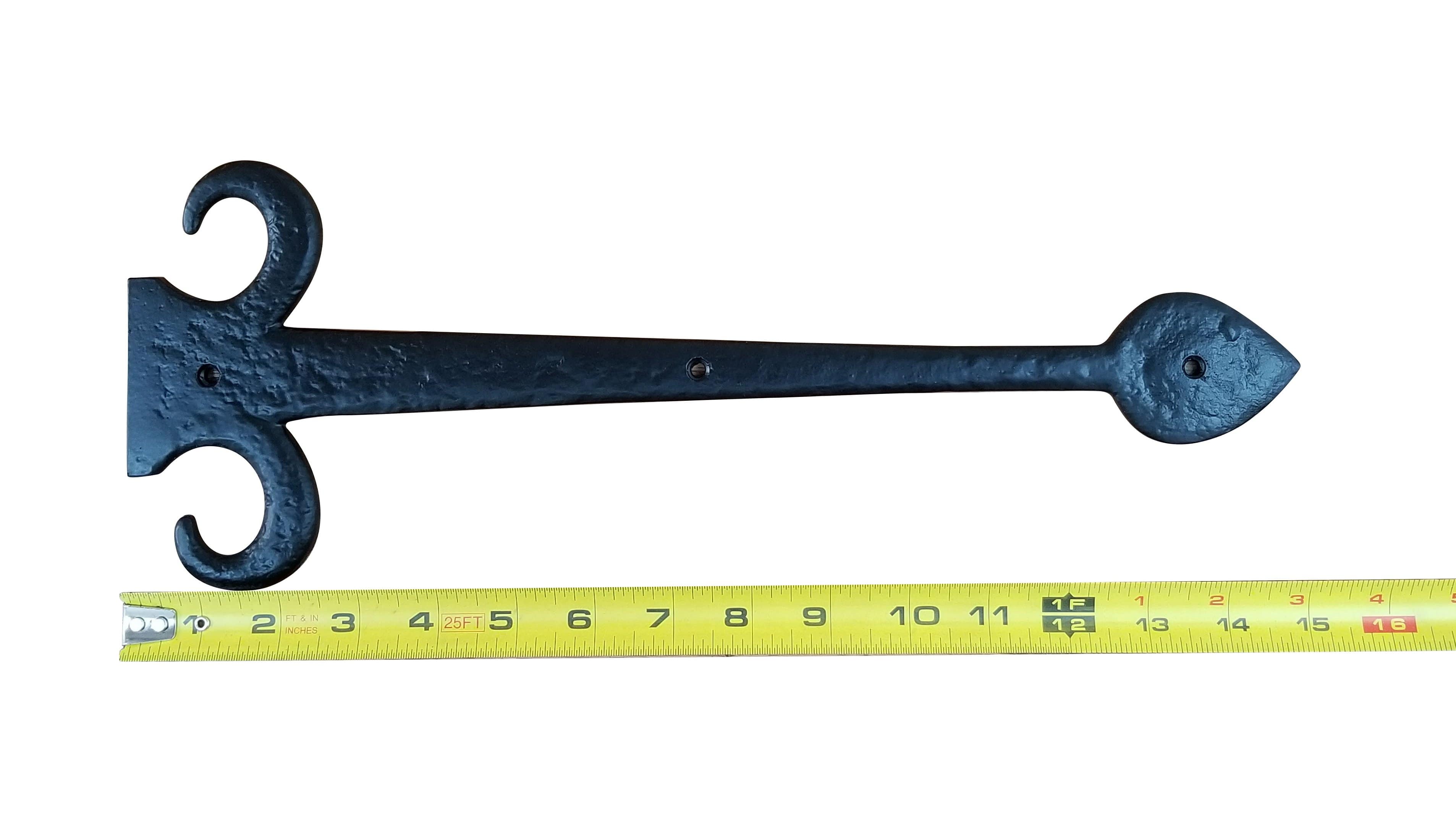 European black solid iron dummy strap hinge, 15 inches long, ideal for decorative and functional applications.