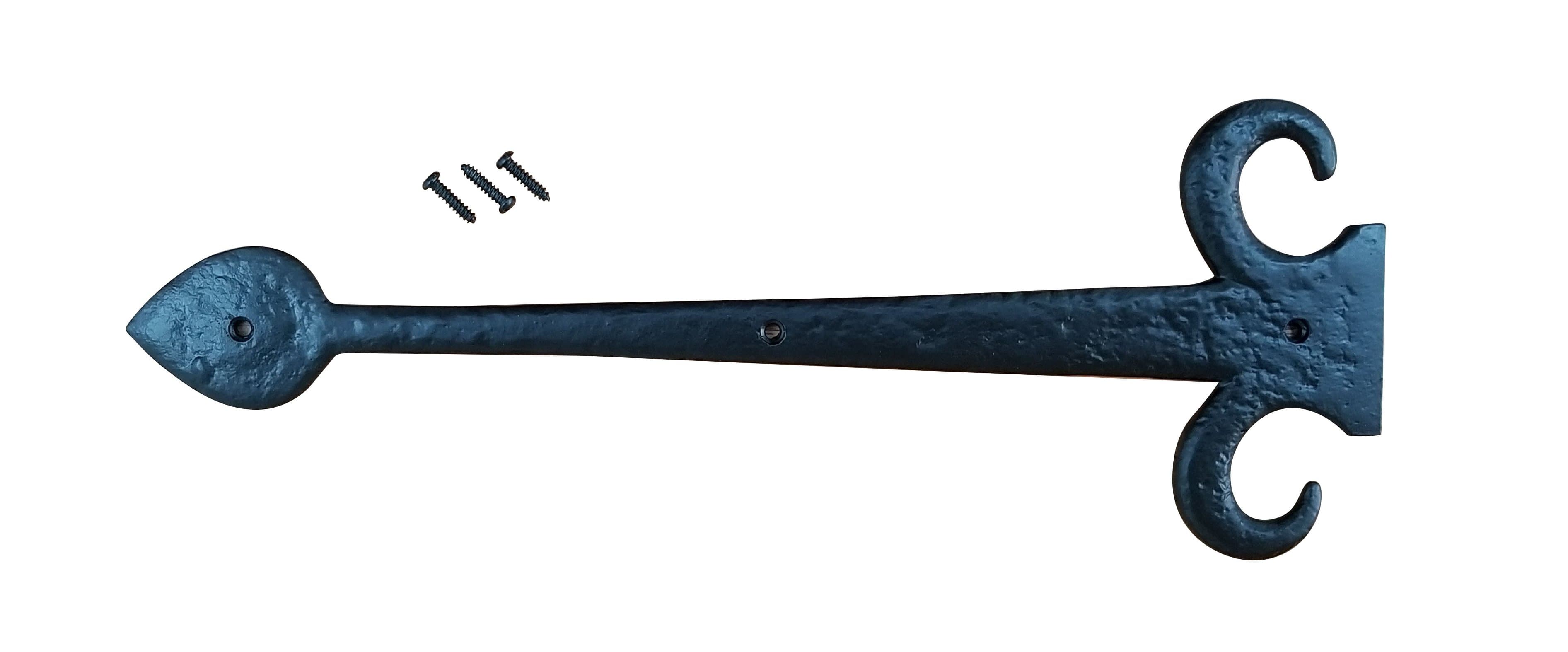 European black solid iron dummy strap hinge, 15 inches long, designed for decorative use, sold individually.
