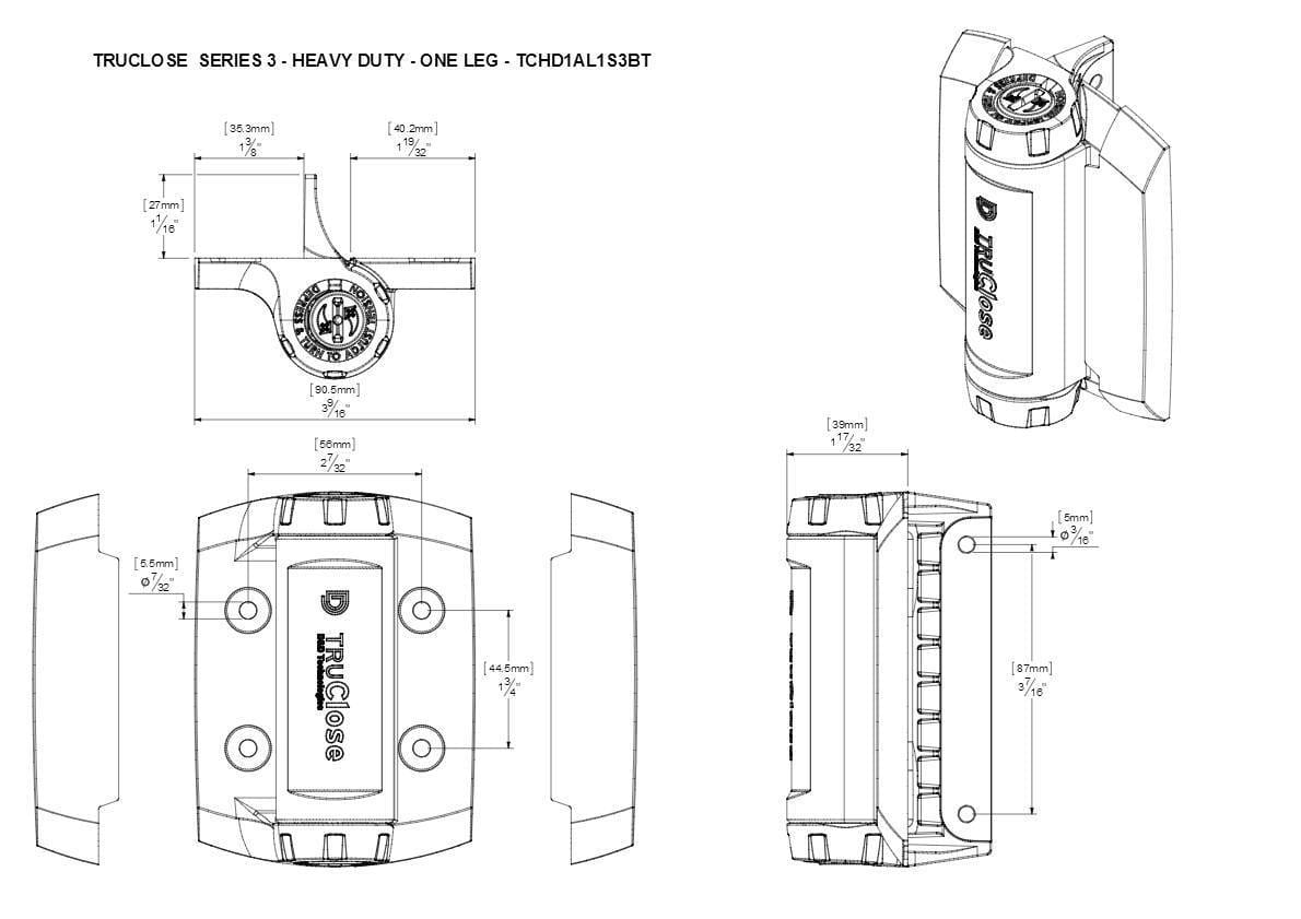 Adjustable Gate Spring Hinge - Black For Gate Gap (1/4" - 1") TCHD1AS3BT - For Metal Gates - Gate Hinges and Hardware  - 3