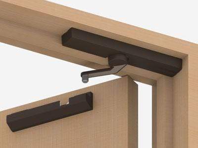 Self-closing door damper for doors up to 3 ft wide, 88 lb capacity, surface mount, available in multiple finishes.