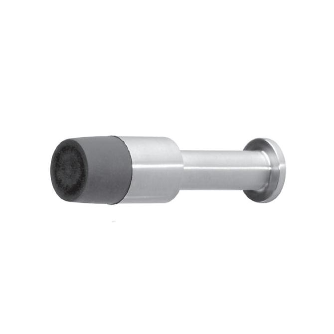 Wall-mounted door stop in stainless steel with rubber tip, available in multiple sizes, sold individually.