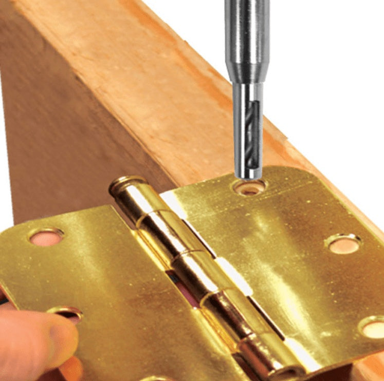 Door hinge jig drill bit set includes sizes #4, #6, and #8, designed for precise hinge installation.