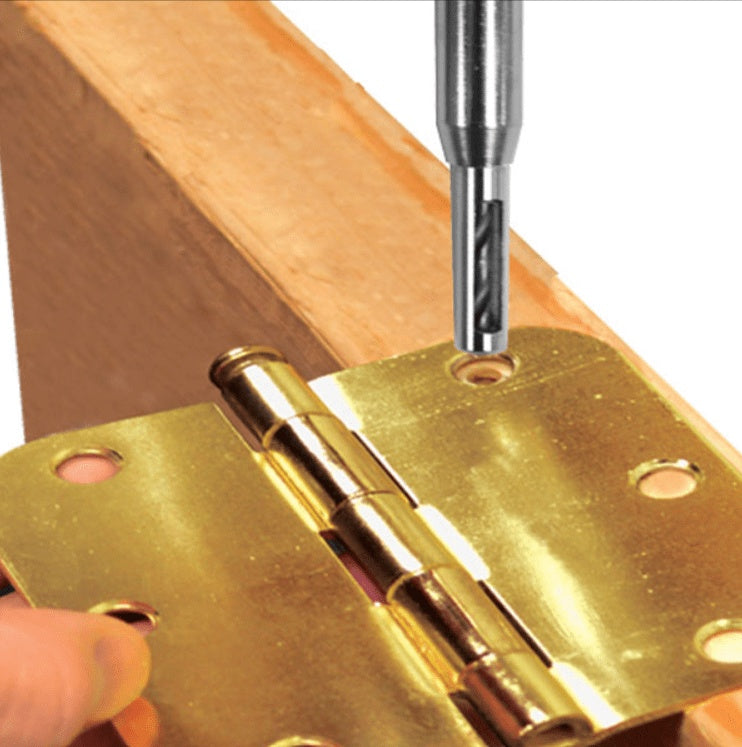 Door hinge jig drill bit for precise installation, compatible with #6 screws, sold individually for easy use.