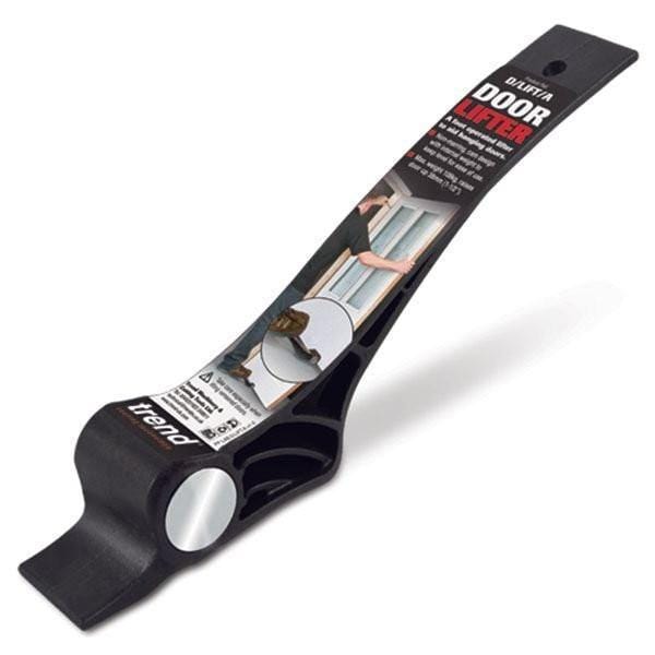 Door lifter tool designed for easy door hinge installation, featuring a sturdy handle and a lifting mechanism.