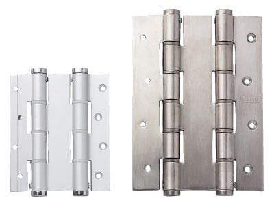 Double action spring hinge in aluminum, available in multiple sizes, ideal for doors and gates. Durable and functional design.