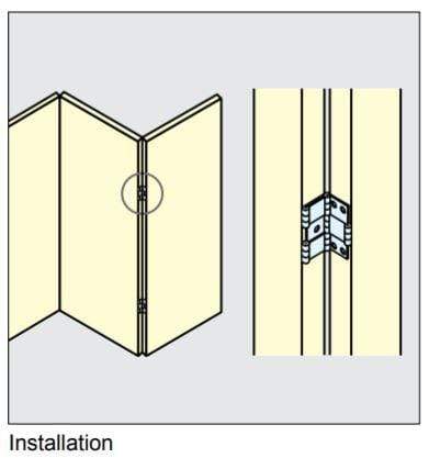 Double action hinge for cabinets in satin stainless steel finish, available in multiple sizes, sold individually.