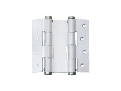 Adjustable double action spring hinge in aluminum with alumite finish, designed for smooth door operation.