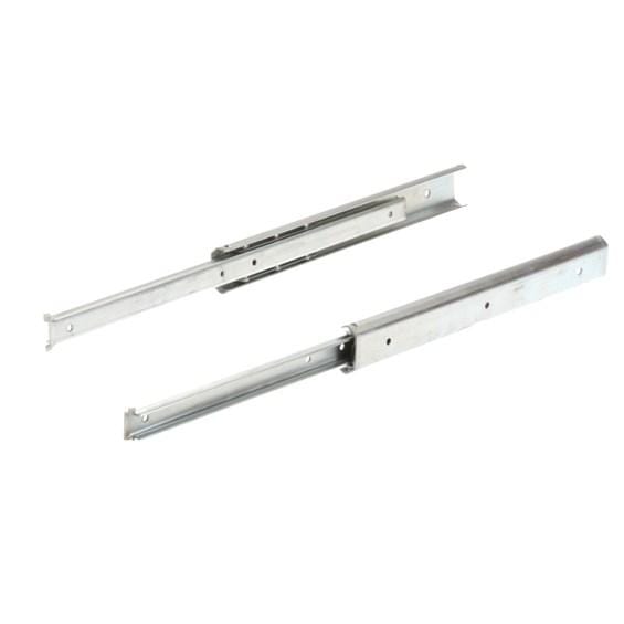 Heavy-duty ball bearing drawer slides in black finish, available in multiple sizes, sold in pairs for smooth operation.