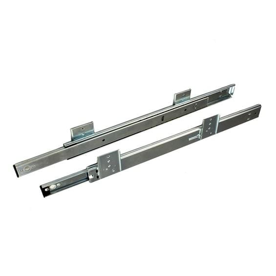 Ball bearing drawer slides for locking keyboard pullouts, zinc plated, available in multiple mountings, sold in pairs.