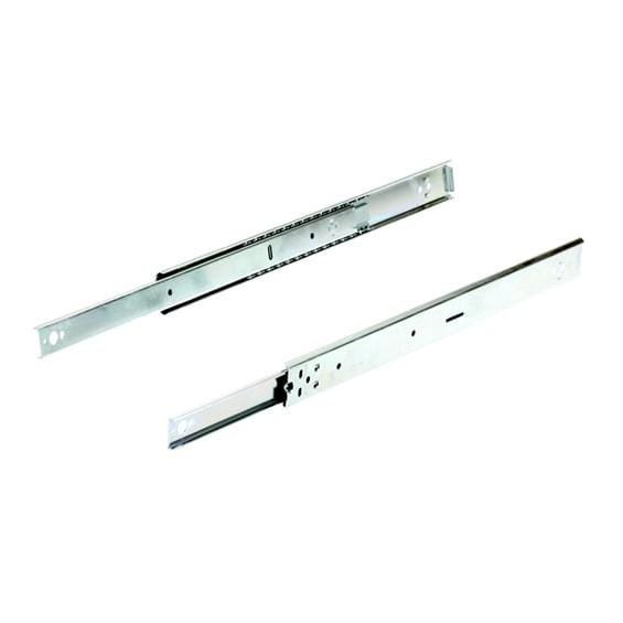 Zinc plated ball bearing drawer slides for locking keyboard pullouts, available in multiple mountings, sold in pairs.
