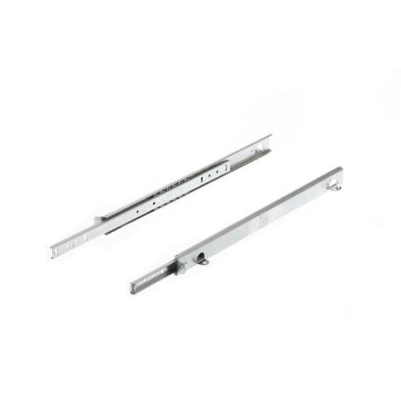 Zinc plated ball bearing drawer slides, 13-1/2 inches, double action, sold in pairs for smooth drawer operation.
