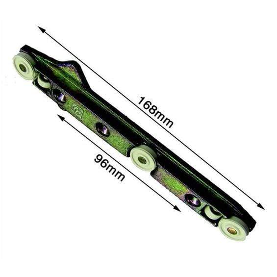 5-wheel roller drawer slide with stop bars, measuring 168mm by 96mm, designed for smooth drawer operation.