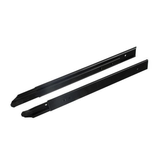 Roller slides for keyboard and pencil drawers, 9-inch oxidized black finish, sold in pairs for easy installation.