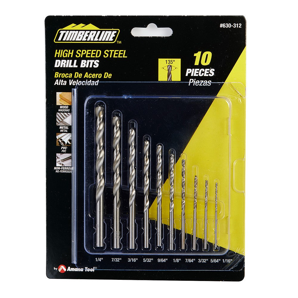High-speed steel drill bits set for hinge screws, available in 7, 10, or 13 pieces for versatile applications.