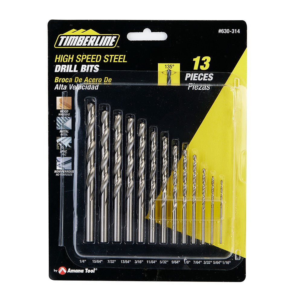 High-speed steel drill bits set for hinge screws, available in 7, 10, or 13 pieces for various applications.
