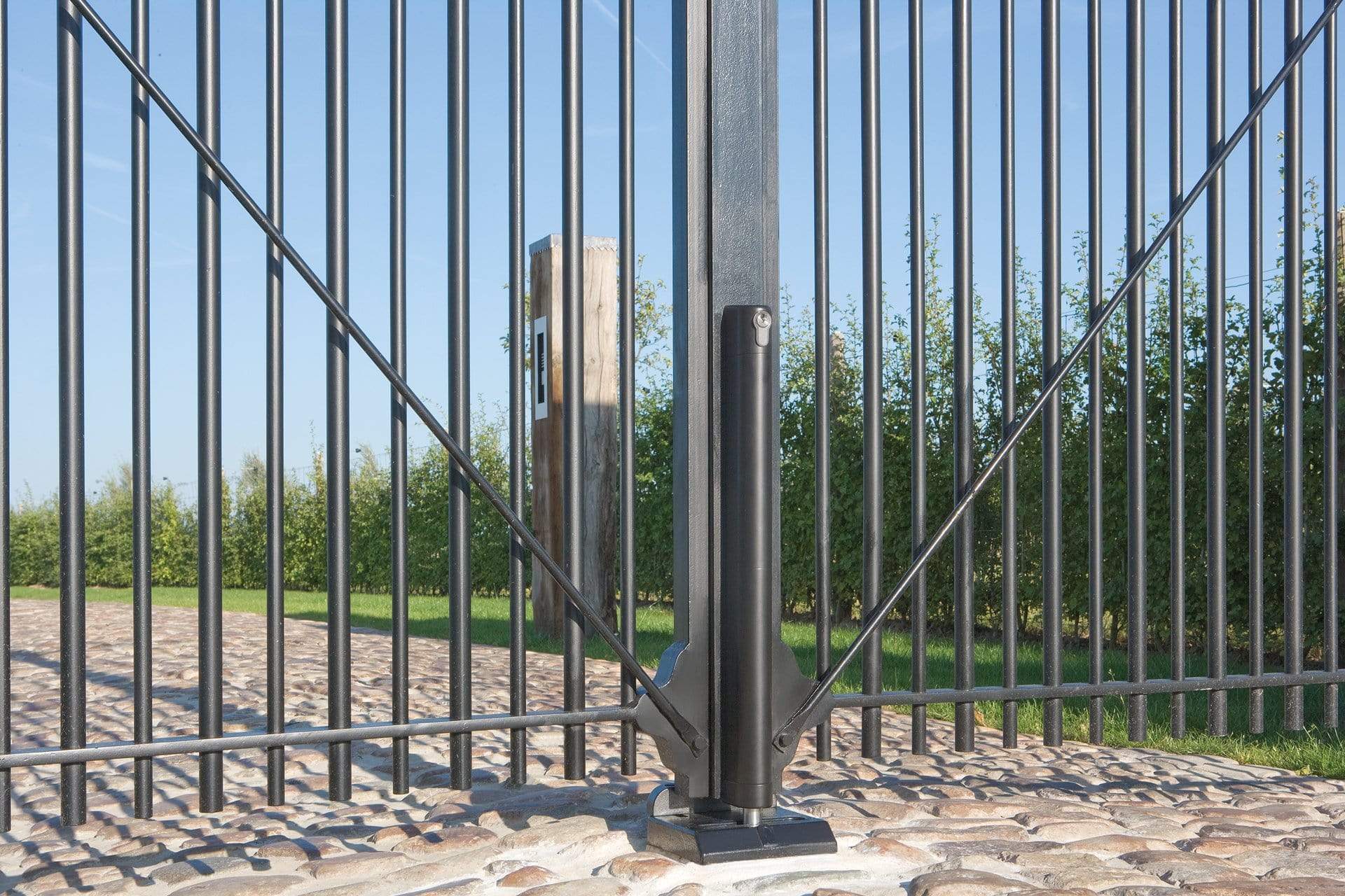 Electrical drop bolt for gates with a minimum profile of 1-1/2 inches, available in multiple finishes, sold individually.