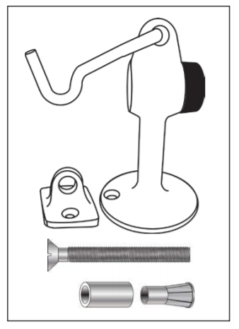 Heavy duty floor mounted hook door stop, 3 5/8 inches, available in multiple finishes, sold individually.