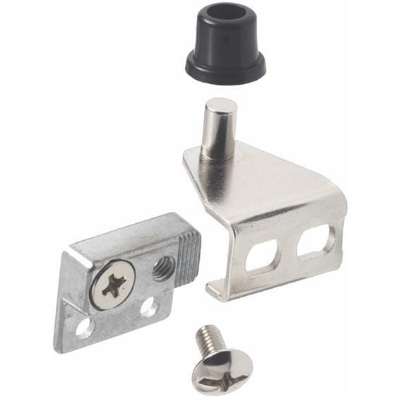 Flush pivot door hinges in nickel finish, removable design, includes two hinges and mounting screws for easy installation.