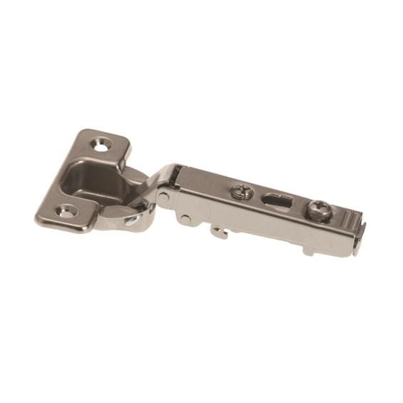 Forte concealed clip-on 110° cabinet hinge in nickel finish, available in various closing types and overlays.