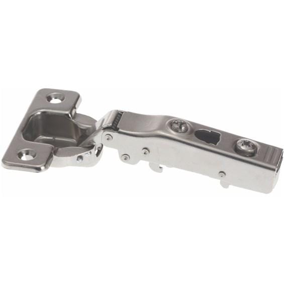 Forte concealed clip-on soft closing cabinet hinge with nickel finish, 110° opening, sold individually.