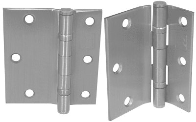 Full surface standard weight ball bearing hinges in 4-1/2 inch size, available in multiple finishes, sold in packs of three.