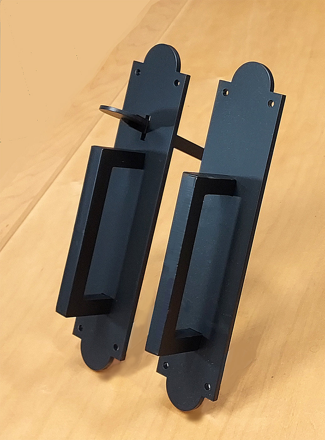Ponderosa gate thumb latch set with matching pull, available in multiple finishes for secure gate closure.
