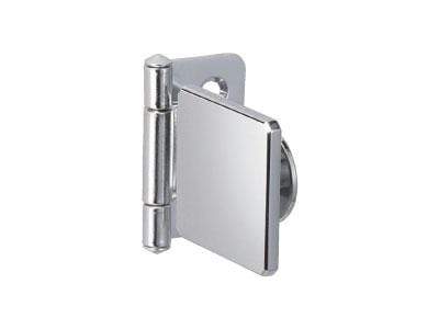 Chrome inset glass door hinge for cabinets, sold individually, designed for smooth door operation.