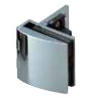 Overlay glass door hinge for cabinets, available in multiple finishes, sold individually, includes catch for secure closure.