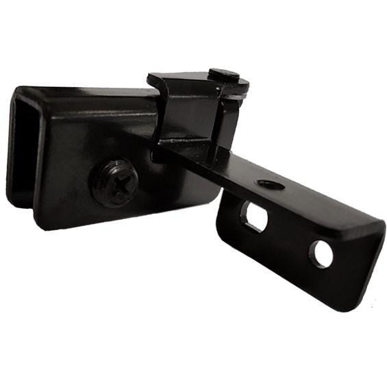 High-quality clip-on glass door hinge in black steel, designed for inset installation, available in multiple sizes and finishes.