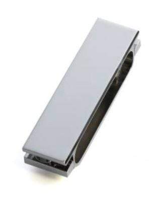 Sleek glass door hinge for cabinets, available in multiple finishes, sold individually for versatile installations.