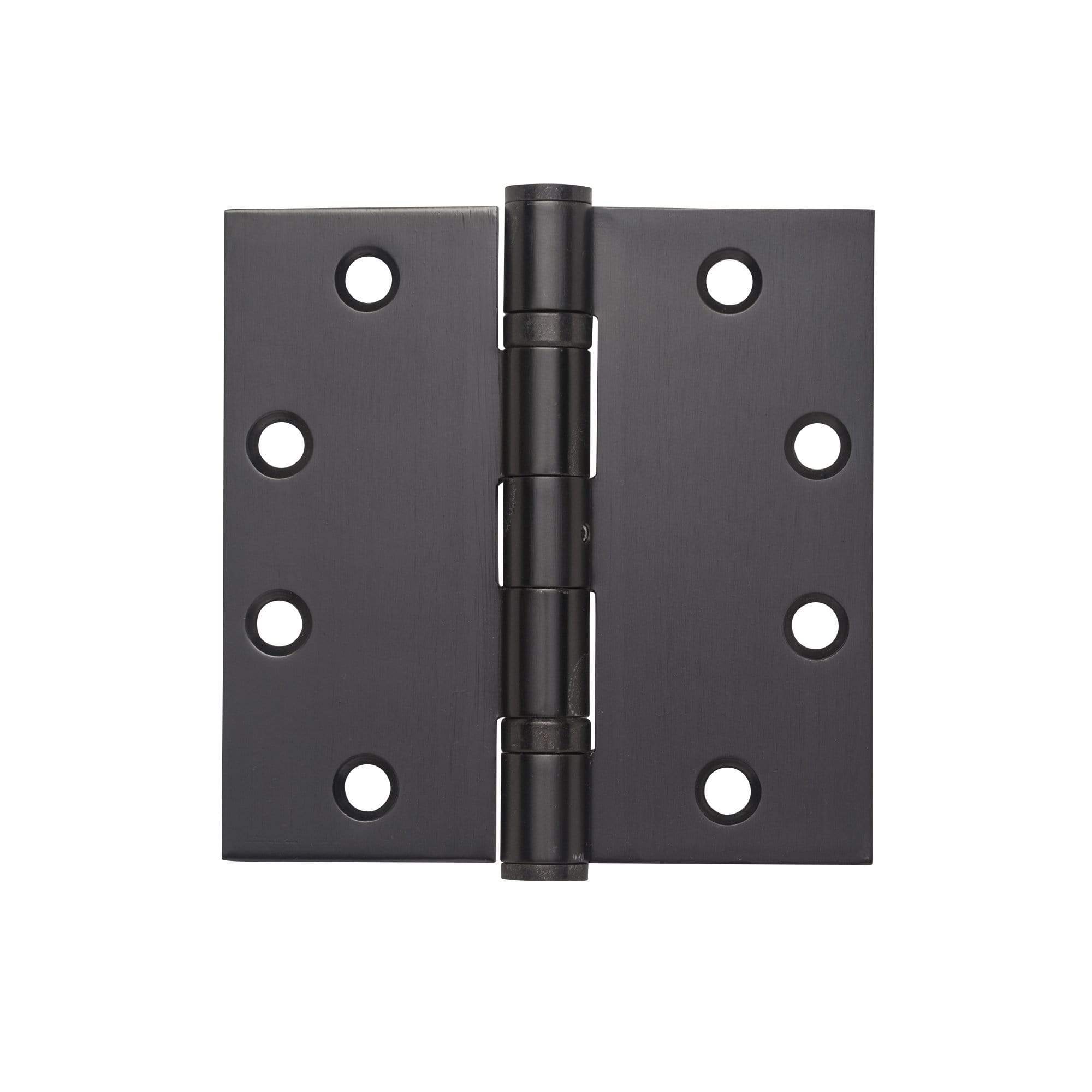 Commercial ball bearing hinges in 4 1/2" square design, available in multiple finishes, sold in a 2 pack.