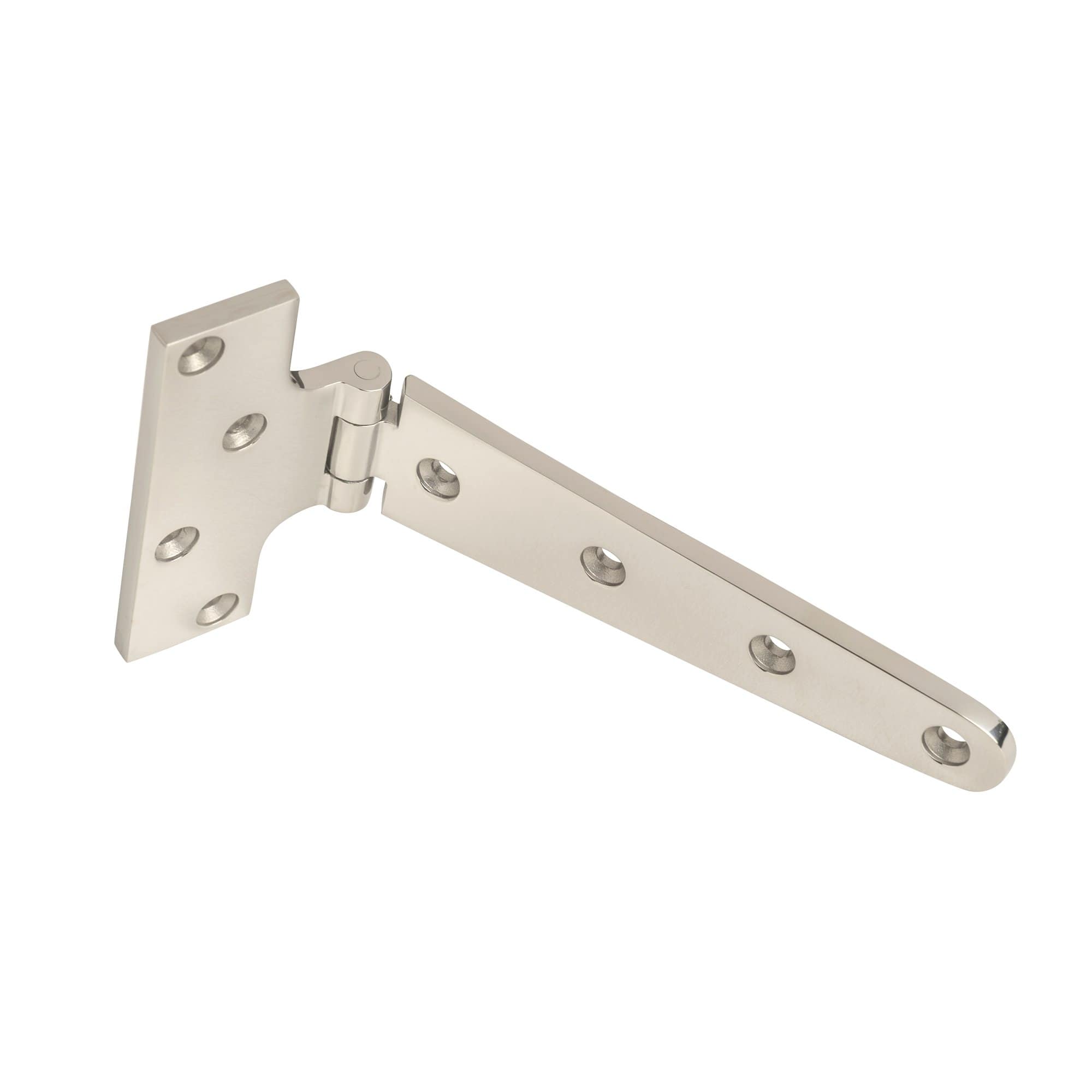Stainless steel marine heavy duty strap T-hinge, 7 inches, designed for durability in marine applications.